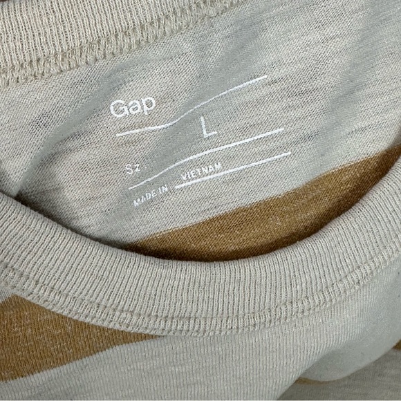 GAP T-shirt SHORT SLEEVE men’s shirt CREAM GOLD striped shirt CREWNECK L - Picture 3 of 7